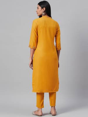 Mustard printed rayon kurtas-and-kurtis 3