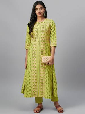 Green printed rayon kurtas-and-kurtis 5