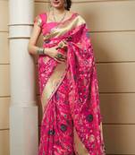 Magenta woven banarasi silk saree with blouse
