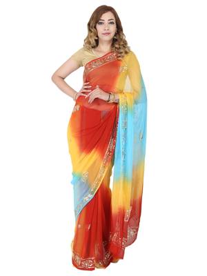 Sequence and jari handwork chiffon saree. 1
