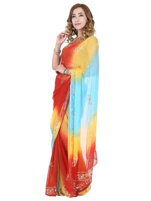 Sequence and jari handwork chiffon saree. 2