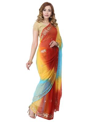 Sequence and jari handwork chiffon saree. 3