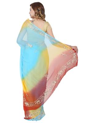 Sequence and jari handwork chiffon saree. 5