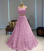 Baby-pink embroidered net semi stitched lehenga