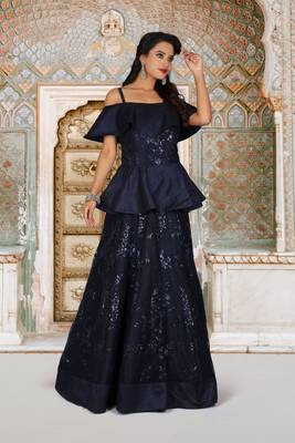navy blue machine work silk & net 4