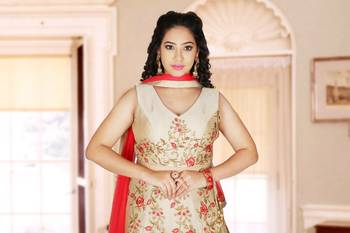 cream machine work silk ethnic with blouse 5
