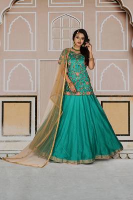 peacock green hand work net ethnic 4
