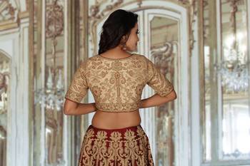 Gold & Maroon Machine & Hand Silk Ethnic With Blouse 6