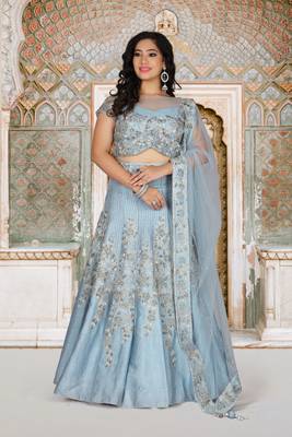 Sky Blue Hand Work Silk Ethnic With Blouse 4