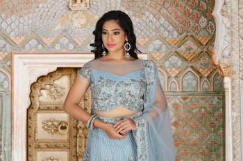 Sky Blue Hand Work Silk Ethnic With Blouse 5