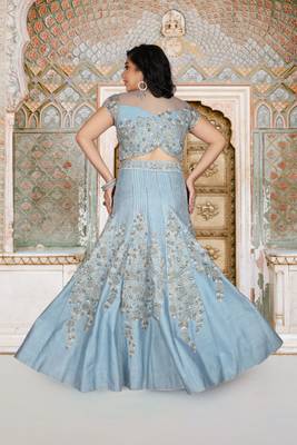 Sky Blue Hand Work Silk Ethnic With Blouse 6