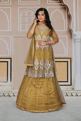 Gold Hand Work Net Ethnic With Blouse 4