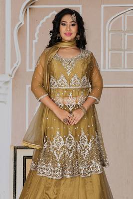 Gold Hand Work Net Ethnic With Blouse 5