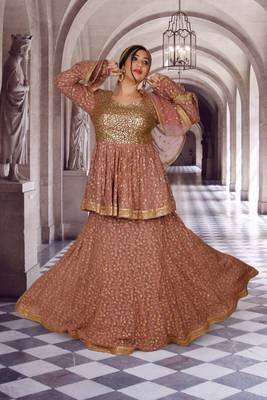 Onion Pink Machine Work Georgette Ethnic With Blouse 4