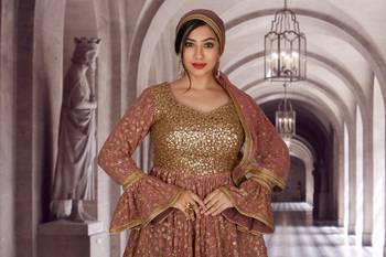 Onion Pink Machine Work Georgette Ethnic With Blouse 5