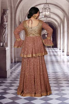 Onion Pink Machine Work Georgette Ethnic With Blouse 7