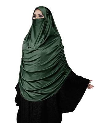 Women's Rama Color Satin Lycra Plain Long Chaderi Abaya Hijab With Naqab & Frills Style 1