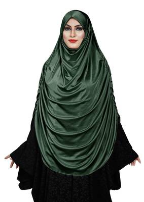 Women's Rama Color Satin Lycra Plain Long Chaderi Abaya Hijab With Naqab & Frills Style 2