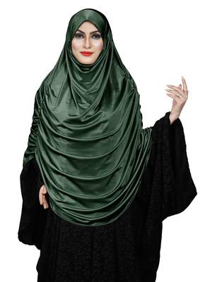 Women's Rama Color Satin Lycra Plain Long Chaderi Abaya Hijab With Naqab & Frills Style 3