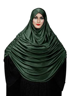 Women's Rama Color Satin Lycra Plain Long Chaderi Abaya Hijab With Naqab & Frills Style 4