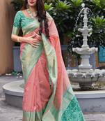 Peach woven banarasi saree with blouse
