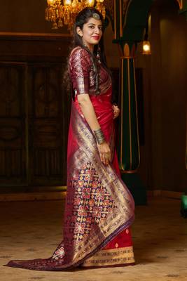 Red woven banarasi silk saree with blouse 2