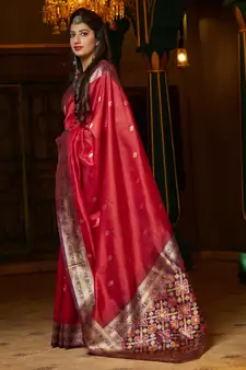 Red woven banarasi silk saree with blouse