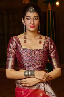 Red woven banarasi silk saree with blouse