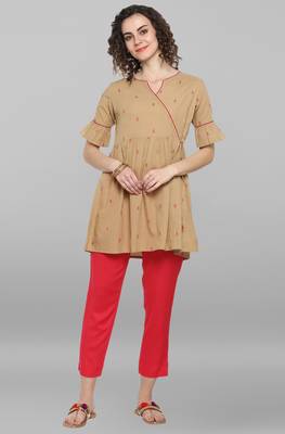 Janasya Beige woven cotton tunics 1