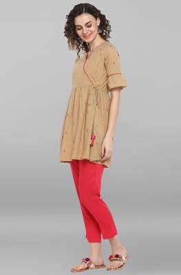 Janasya Beige woven cotton tunics 2