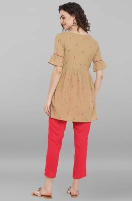 Janasya Beige woven cotton tunics 3