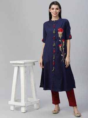 Floral Embroidered Rayon Kurta Set 1