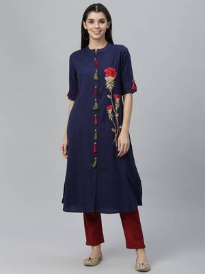 Floral Embroidered Rayon Kurta Set 2