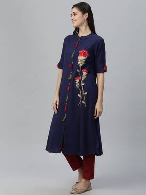 Floral Embroidered Rayon Kurta Set 3