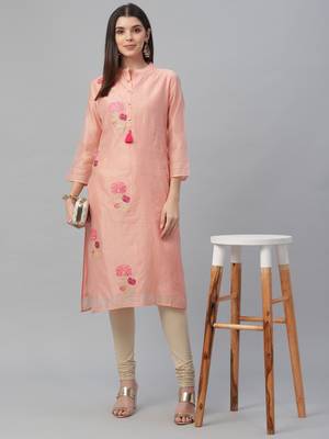 Embroidered Pink Chanderi Kurta 1