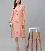 Embroidered Pink Chanderi Kurta