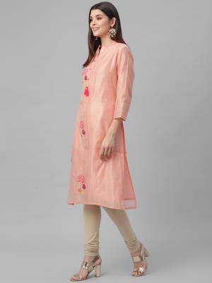 Embroidered Pink Chanderi Kurta 3