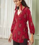 Janasya Maroon printed viscose rayon tunics
