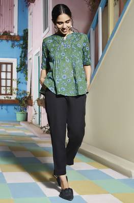 Janasya Green printed cotton tunics 1