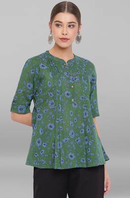Janasya Green printed cotton tunics 2