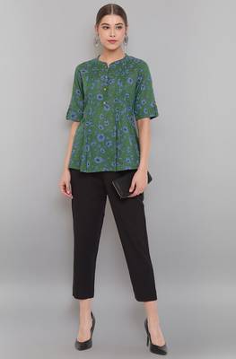 Janasya Green printed cotton tunics 3