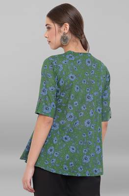 Janasya Green printed cotton tunics 4