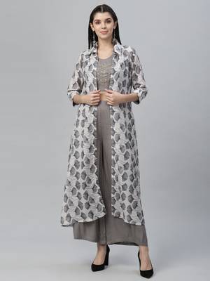 Printed Shrug with Embroidered Top with Palazzo 1