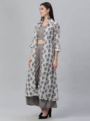 Printed Shrug with Embroidered Top with Palazzo 3