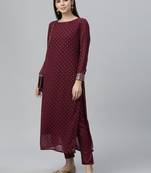 Foil Printed Poly Georgette Wine Kurta