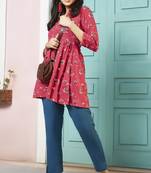 Janasya Pink printed viscose rayon tunics