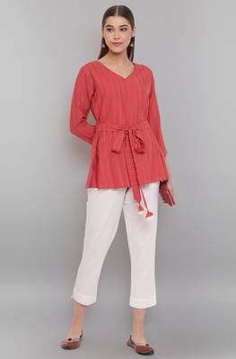 Janasya Red printed viscose rayon tunics 3