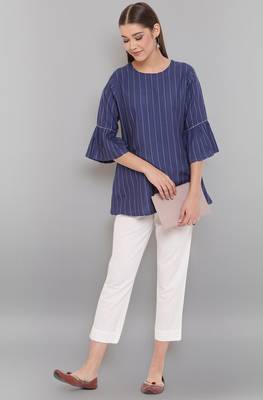 Janasya Blue woven viscose rayon tunics 3