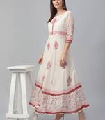 Kota Doria Floor Length Handblock Printed Dress