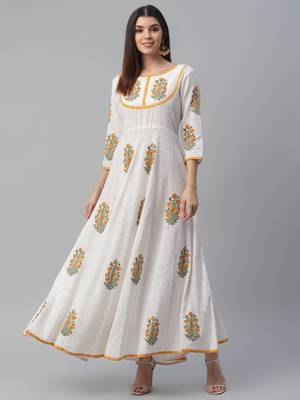 Cotton Slub Floor Length Handblock Printed Dress 2
